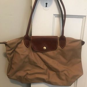 Tan small Longchamp purse